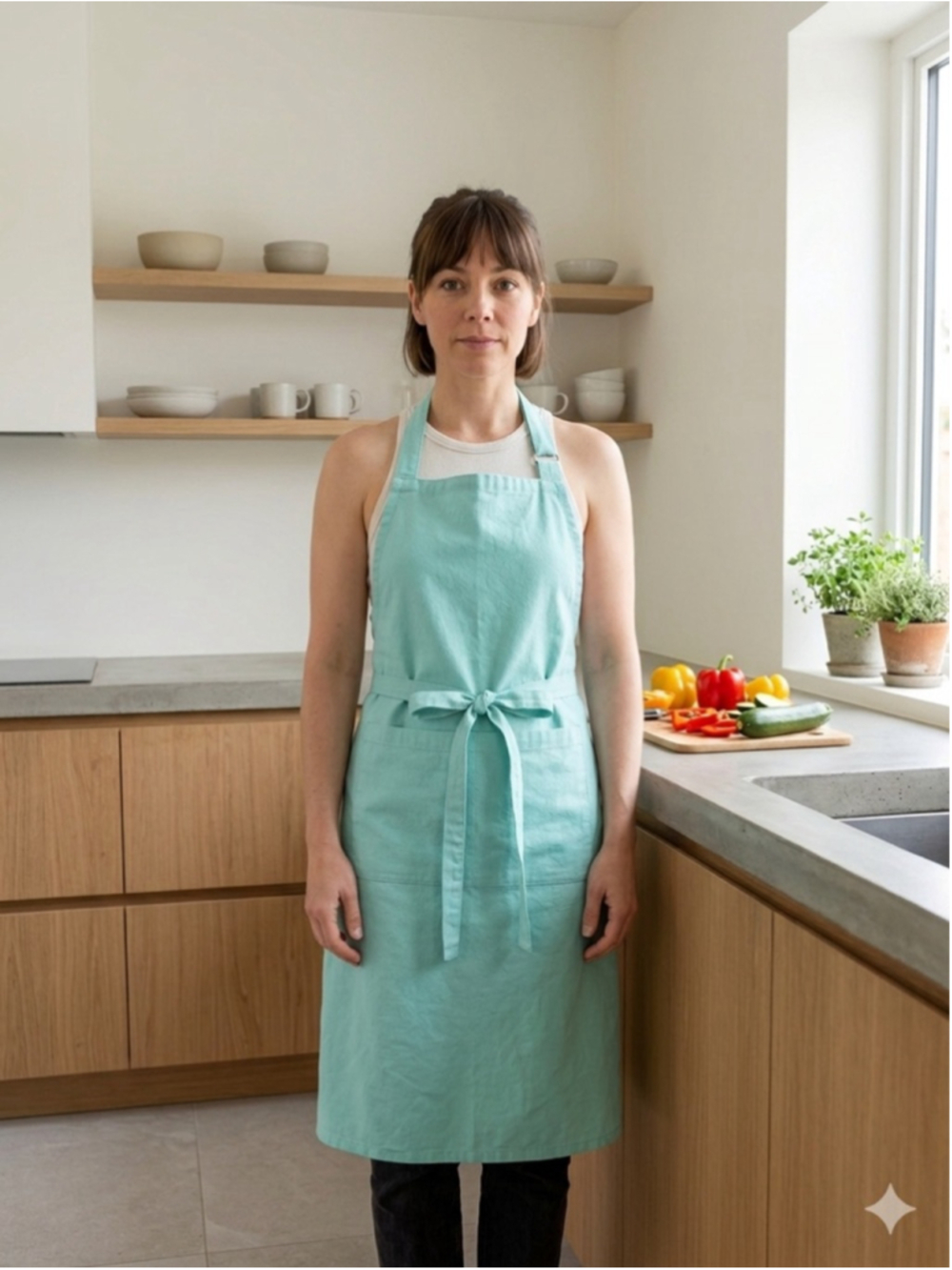 Mint Green Vintage Style Bib Apron Adjustable Cotton Canvas Pockets Farmhouse